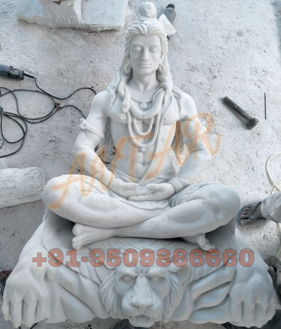 Shiva Marble Statue sitting On Mountain